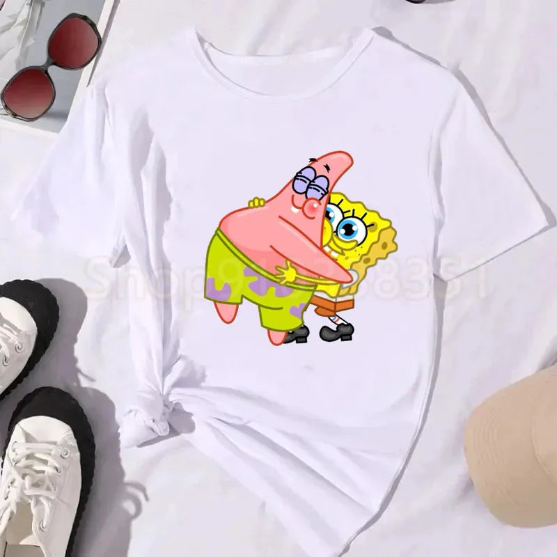 T-Shirt Weiß SpongeBob - Patrick auf dem Rücken (Freunde)