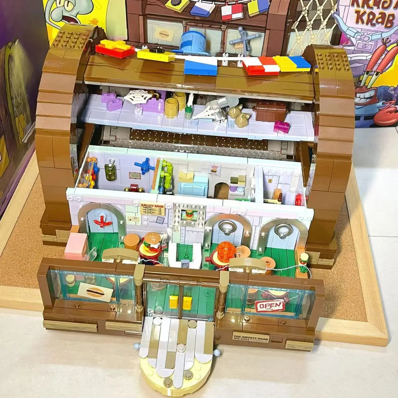 SpongeBob Cartoon Krusty Krab Building Blocks Creative Canteen Scenes Model Bricks Desktop Ornaments Toy for Kid Christmas Gift