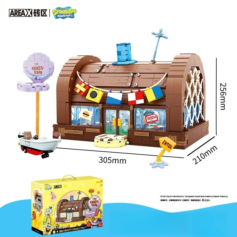 SpongeBob Cartoon Krusty Krab Building Blocks Creative Canteen Scenes Model Bricks Desktop Ornaments Toy for Kid Christmas Gift
