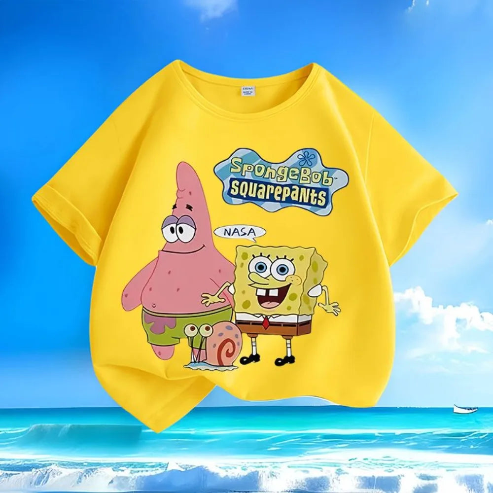 T-shirt jaune Bob l'Éponge : duo d'été avec Patrick