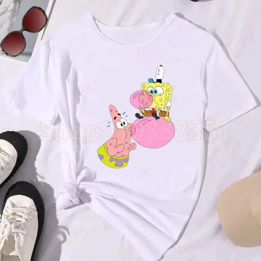 T-Shirt Blanc Bob L'Éponge - Câlin Amitié (Mignon)