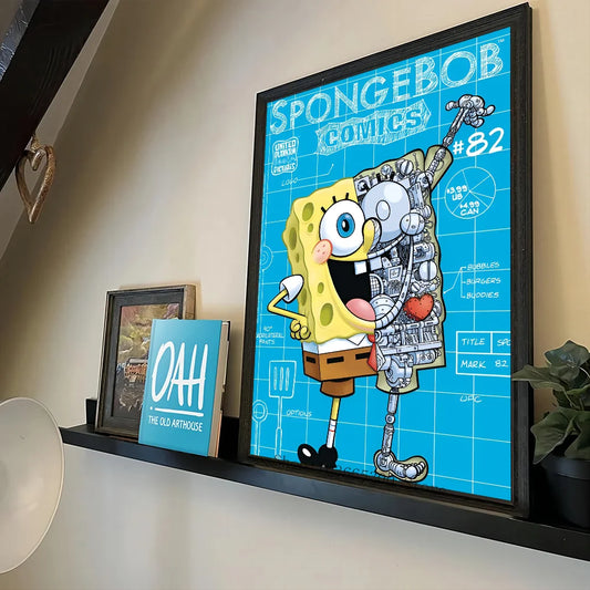 Poster Spongebob Schwammkopf – Technische Zeichnung Cyan