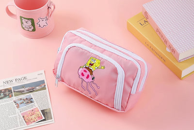 Trousse scolaire rose Bob l'Éponge : câlin sur une méduse