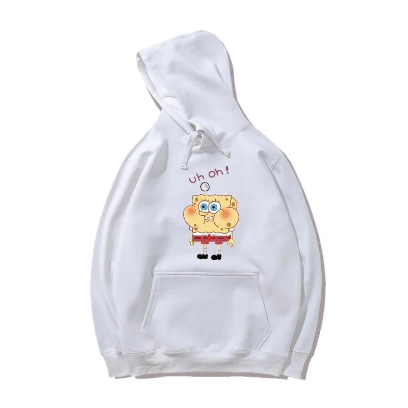 Hoodie Blanc Bob L'Éponge - Design Épuré