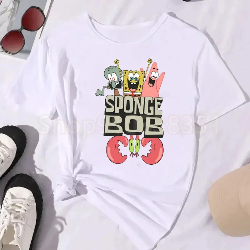 T-Shirt Blanc Bob L'Éponge - Logo Streetwear (Graffiti)