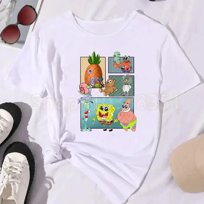 T-Shirt Blanc Bob L'Éponge - Scène Ananas (Vertical)