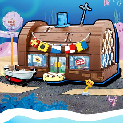 SpongeBob Zeichentrickfilm Krosse Krabbe Bausteine Kreative Kantinenszenen Modellbausteine Desktop-Ornamente Spielzeug für Kinder Weihnachtsgeschenk