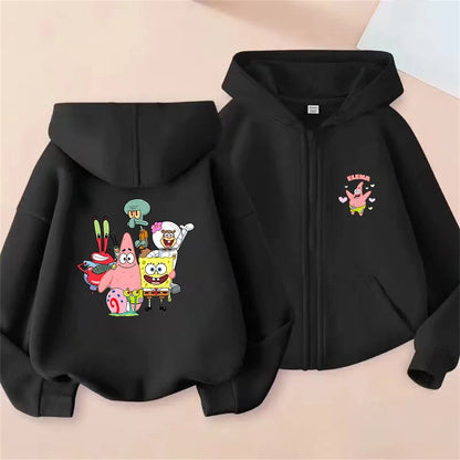 SpongeBob SquarePants Kids' Zip-Up Cardigan - Black (Streetwear Style)