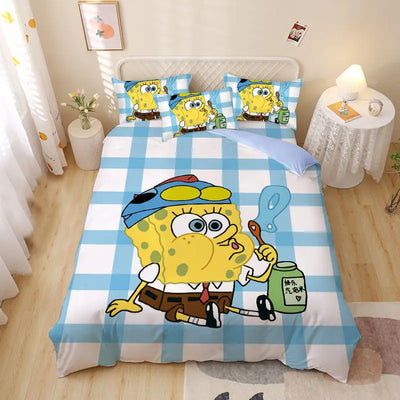 SpongeBob SquarePants Duvet Cover Set - Blue & White Checkerboard Design