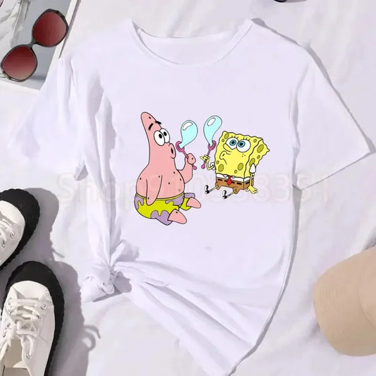 T-Shirt Blanc Bob L'Éponge - Course Duo (Joyeux)