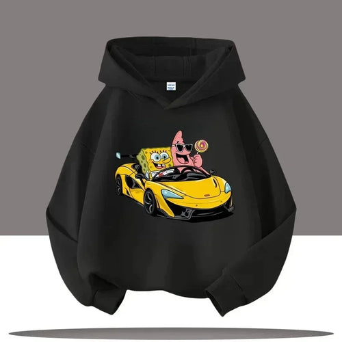 Hoodie Noir Bob L'Éponge - Course Nocturne (Bolide Jaune)